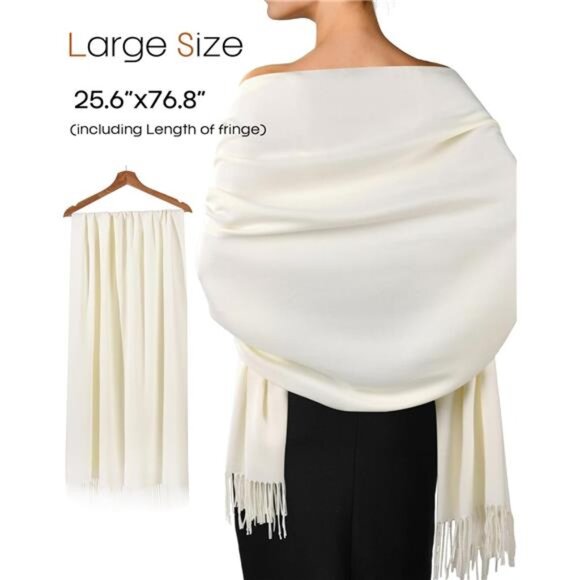 Pashmina Shawl Wraps for Women Cream - Picture 5 of 6